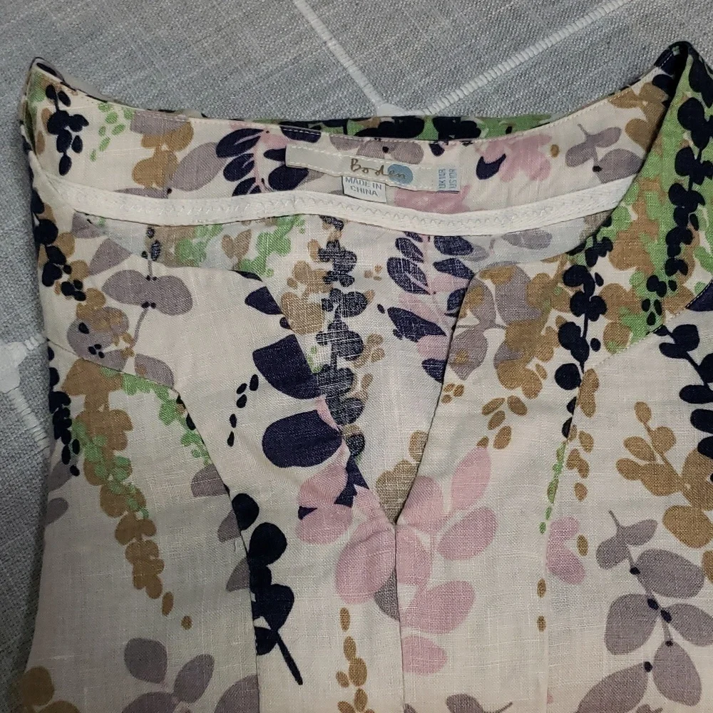BODEN Leaf Floral 100 % Linen Dress, Size 10R